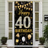 40th Birthday Decorations Door Banner, Black Gold Happy 40th Birthday Sign Poster Decor, 6.1ft x 3ft Fabric Backdrop