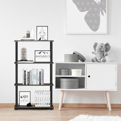 Furinno Turn-N-Tube 4-Tier Multipurpose Shelf Display Rack, French Oak Grey/Black Square Tube