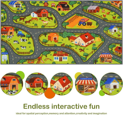 79"x39" STARUIA Washable Kids Carpet Playmat Rug for Boys Room, Large Toddler Car Rug for Kids Toy Cars, Fun Learning
