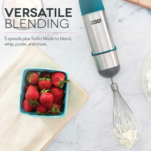 Dash Chef Series Immersion Hand Blender, 5 Speed Stick Blender with Stainless Steel Blades, Teal
