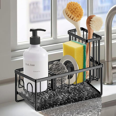 Sinnsally Kitchen Sponge Holder,Sink Caddy Organizer with Brush Holder,Stainless Steel Sink Box