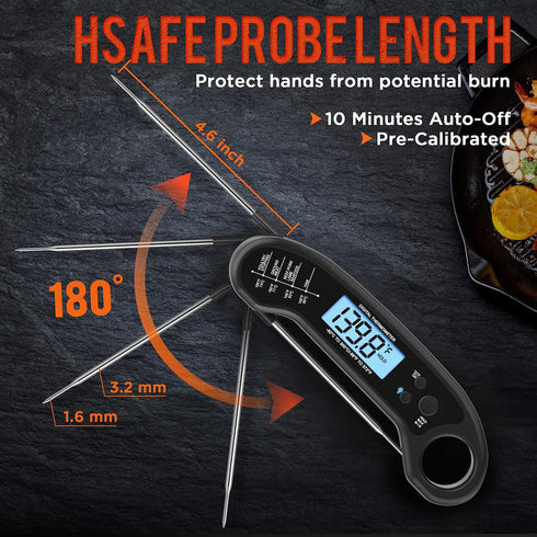 Meat Thermometer Digital, Instant Read Waterproof Food Thermometer for Grill, Cooking, BBQ, Turkey, Candy