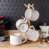 12OZ Set 4 GBhome Stackable Coffee Mugs with Stand, Ceramic Coffee Mugs with Texture Patterns for Man,Woman,Dad,Mom