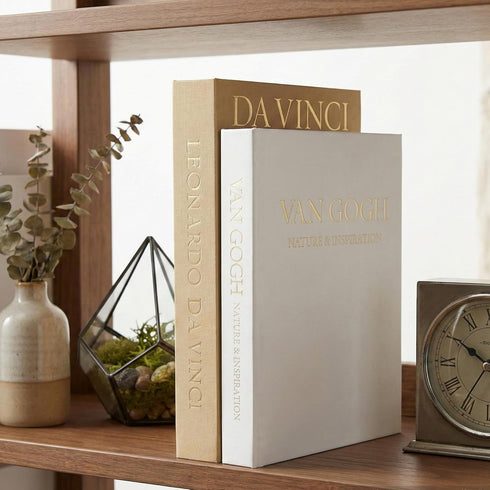 Inoostar Set 2 Aesthetic Decorative Books - of Linen Boxes with Gold Lettering, Enhance Your Coffee Table, Bookshelf