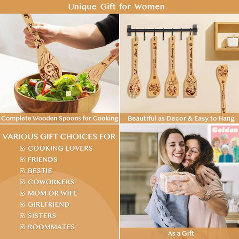 Golden Girls Wooden Spoons for Cooking, 7pcs Bamboo Utensils Gifts for Fans, TV Show Merchandise for Women