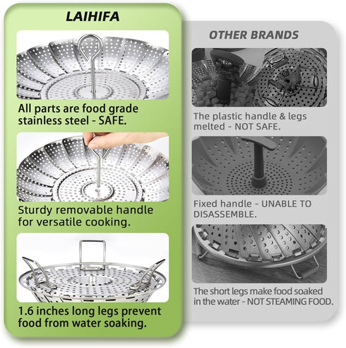 Steamer Basket, Premium Stainless Steel Vegetable Steamer for Veggies & Seafood, Expandable Fits Various Size Pots &