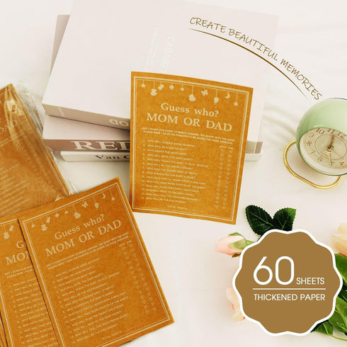 Gifghzi 60 Mommy Baby Shower Games for Girl or Boy, pcs or Daddy Guess Who Game, Kraft Paper