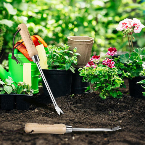 WORKPRO Dandelion Weeder Puller Tool with Wood Handle, Stainless Steel Garden Weed Remover Tool