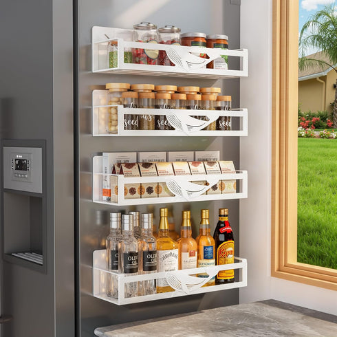 Magnetic Spice Rack for Refrigerator, 4-Pack Metal Seasoning Organizer for Kitchen Storage