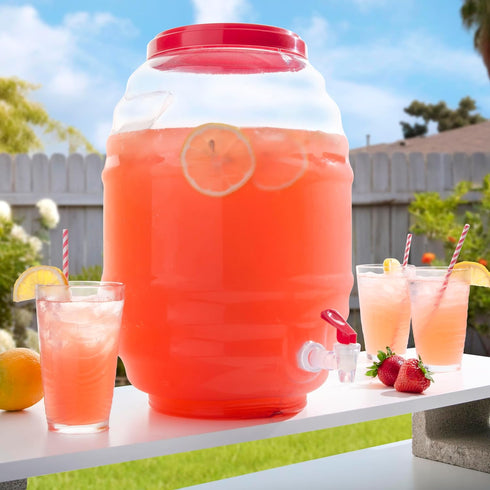 CHAMPS 5 Gallon Vitrolero Water Dispenser, BPA-Free Plastic Beverage Dispenser for Juice, Iced Teas, Red Spout