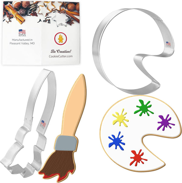 Love To Paint Cookie Cutter 2 Pc Set - Artist Palette and Paint Brush Cookie Cutters, Hand Made in the USA