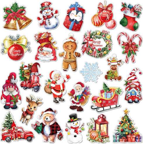 24 Pieces Christmas Refrigerator Magnets, Decorative Santa Claus Gnome Snowflake Stickers for Car, Fridge, Mailbox Decor