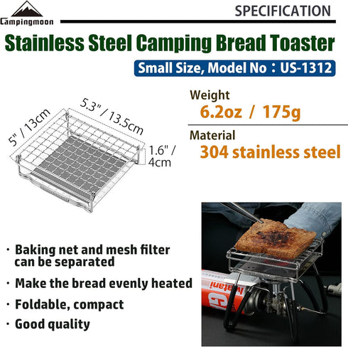 CAMPINGMOON Bread Toaster for Camping Stove, 304 Stainless Steel, Small Size US-1312