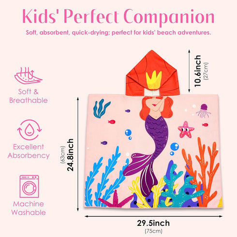 Ythuil Backpack, 30"x 25" 3-10 Mermaid Hooded Towels for Kids, with Kids Beach Towel for Years, Mermaid Gifts