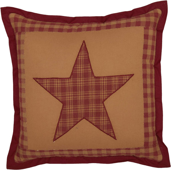VHC Brands Ninepatch Star Thanksgiving Bedroom Decor, Quilted Pillow, Red, 12x12