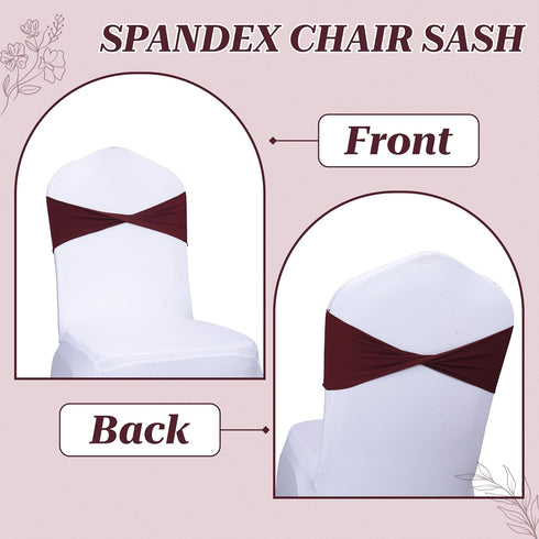 Pack 25 VDS of PCS | Burgundy | Spandex Chair Sashes Bows Without Buckle | Stretch Elastic Banquet Universal Folding