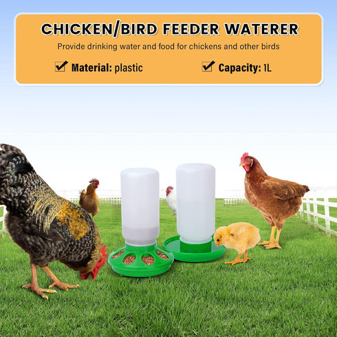 Set 1L Chicken Feeder and Waterer no Waste Chick Feeder and Waterer Kit Chicken Water Feeder Poultry Waterer Baby Chick