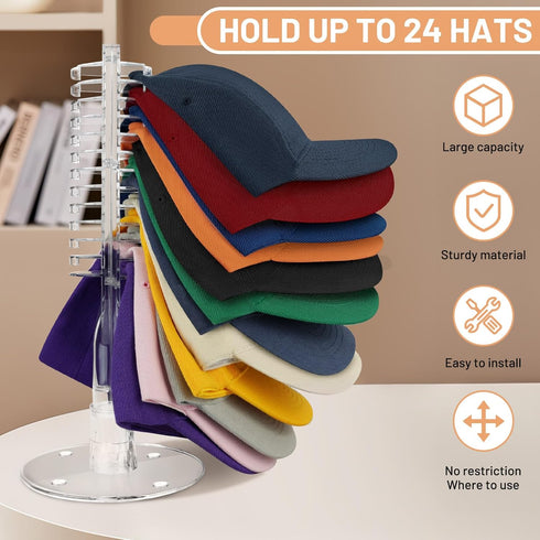 Hat Storage Organizer for Baseball Caps - Acrylic Hat Stand Holder for 48 Caps, Clear Display Storage
