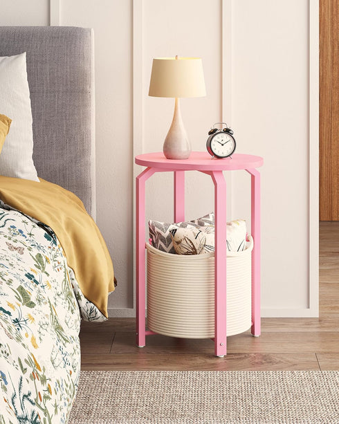 TB01BP093 TUTOTAK Small Side Table, Oval End Table, Night Stand, Bedside Table, Sofa Table with Storage Basket, Living