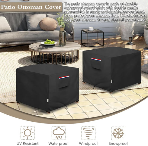 32W 32D 18H Inches Patio Ottoman Cover Waterproof Heavy Duty Square Outdoor Ottoman Covers, x x Patio Furniture