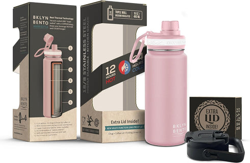 Water Bottle Stainless Steel Double Wall, 3 Leak-Proof Lids, Keeps Drinks Cold for 24 Hours, 16oz