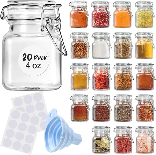 SKOCHE Spice Jars 20 Pack Small 4 oz Glass Jars with Airtight