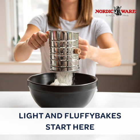 Nordic Ware 3-Cup Stainless Steel Flour Sifter, Rotary Design Baking Accessory for Sifting Dry Ingredients & Powdered