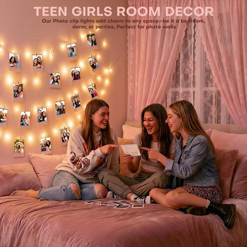 BRYUBR 40Ft 120LED 50 8 Teen Girl Gifts Trendy Stuff: Aesthetic Hanging Picture Fairy Lights with Clips - Modes