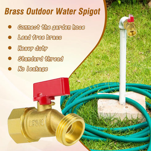 3/4 NPT3/4 GHT3/4 Hose Bib Outdoor Water Spigot, Female x Male Brass Outside Faucet, Water Hose Valve, Garden/Yard Hose