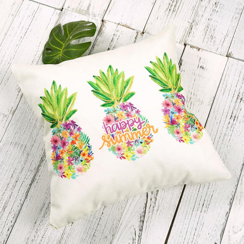 ONWAY Summer Throw Pillow Cover 18x18 Tropical Pineapples Floral Cushion Case for Happy Summer Decor