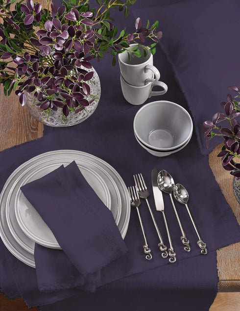 SARO LIFESTYLE Graciella Collection Stone Washed Linen Table Runner, 16" x 72", Midnight Blue