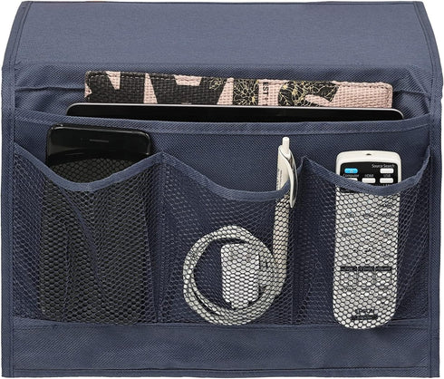 4 Surblue Bedside Caddy Pockets Bedside Storage Organizer for TV Remote Control Phone Glasses Magazine (Navy)