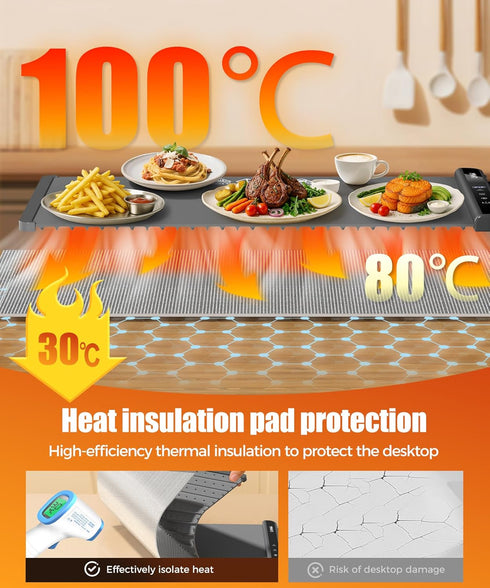 26X15 Inch, 6 6 Settings, Food Warming Mat with Heat-Resistant Pad, Temperature & Timer Child Lock Safety,Food Warmer