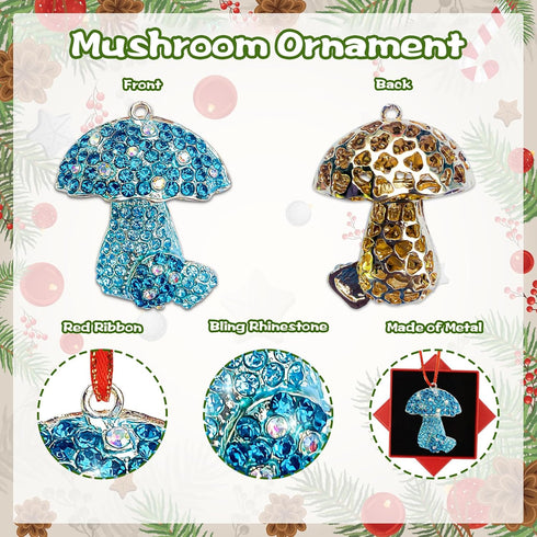 2025 JUESMOS Mushroom Christmas Ornaments Metal Mushroom Hanging Ornament for Christmas Tree Decorations Crystal