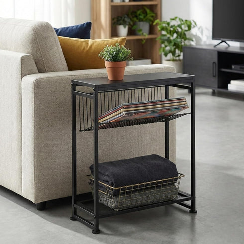2 1 Dulcii Small Side Table for Small Spaces - Slim End Table with Magazine Holder - in Design Narrow End Table Living
