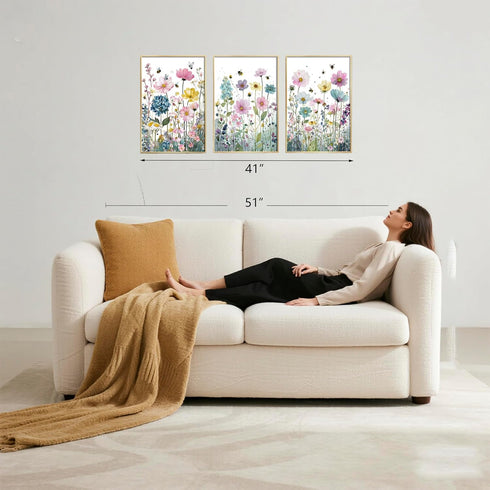 Set 3 ELSKER&HOME Framed Wall Art of Flower Pictures Wall Decor,Floral Wildflower Wall Art Canvas,Bathroom Wall Decor