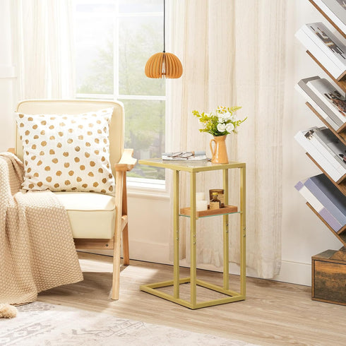 24.4 GD08SF01 HOOBRO End Table, C Shaped Side Table with Tempered Glass, Small Side Table for Sofa, Slide Under Couch
