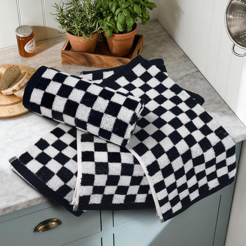 4 Pack 13 13 Inches Jacquotha Wash Cloths Checkered (Black and White) - Cotton Washcloths for Face Body, x Daily