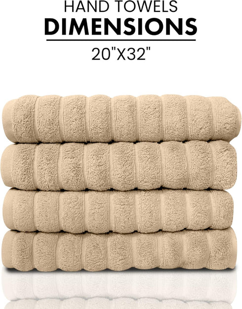 Classic Turkish Towels CTT Luxury Hand Towels Set of 4, 100% Turkish Cotton, Quick Dry, 20"x32", Almond Beige