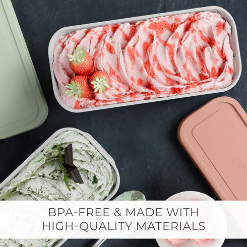Set 2 2 Frozen ZICOTO of Reusable Ice Cream Tub Containers Quart Each - Perfect for Homemade Sorbet, Yogurt Or Gelato