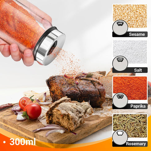 6 Pack 10 oz Set 136 1 1 Segarty Glass Spice Jars with Label, Clear Empty Spice Jar with Shaker Lids, Salt Pepper