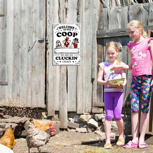 Funny Chicken Coop Sign - Welcome To Our Coop Metal Poster, Tin Signs for Home, Farmhouse, Garden, Kitchen 8x12 Inch