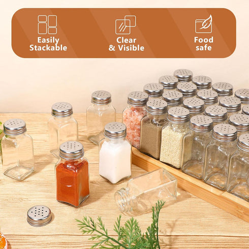 48 Pack 2.7oz Bokon Glass Salt Shaker Bulk with Stainless Lids Tops Small Spice Shaker for Kitchen Restaurants