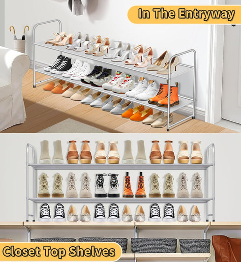 SLEEPING LAMB 2-Tier Long Shoe Rack Organizer, Stackable Wide Shoe Shelf Holds 18-Pairs for Bedroom Entryway