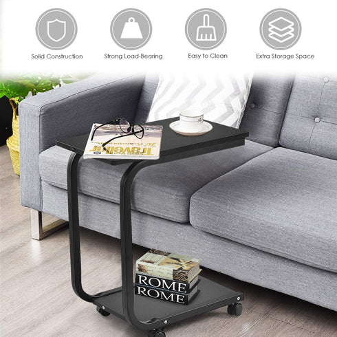 Tangkula Versatile C Table - Black Snack & Coffee Tray for Living Room