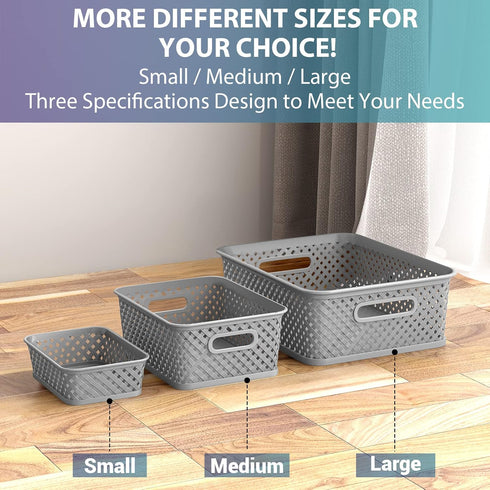 MaxGear 3 Packs Organization and Storage Bins, Plastic Storage Baskets with Handles for Home Organizing