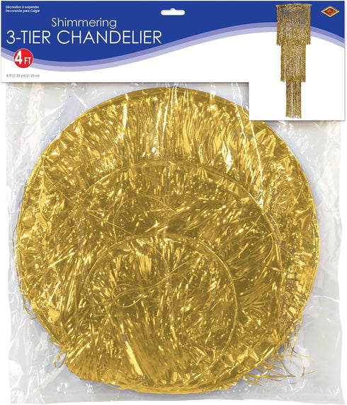 4-ft 3-Tier Shimmer (57510-GD) Beistle Chandelier, Gold