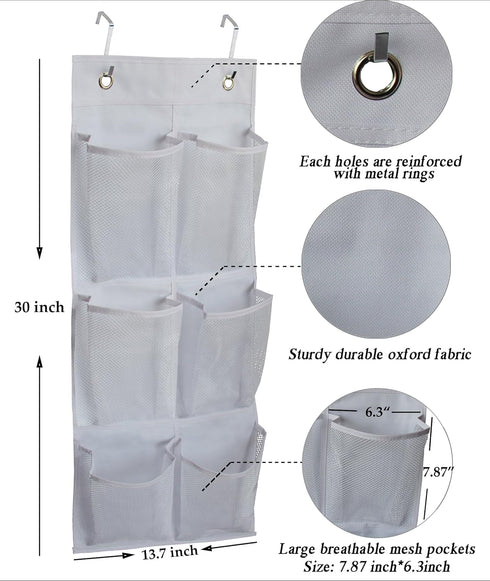 KIMBORA 2 Packs Narrow Over the Door/Wall Shoe Organizer, Small Hanging Rack with Clear Mesh Pocket