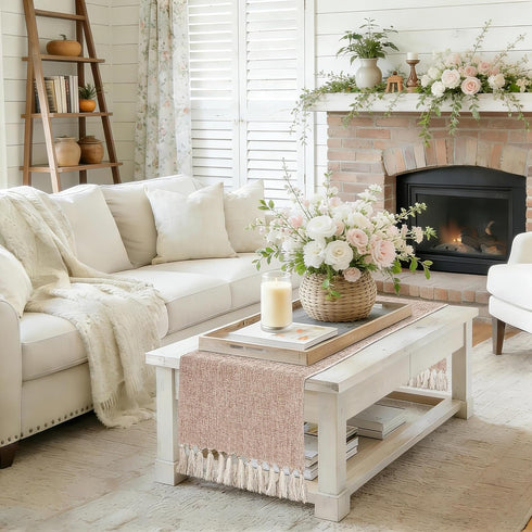 48 Inches (55" yuboo Boho Table Runner - Neutral Coffee Table Runner for Living Room, Spring Mothers Day Decor, Small