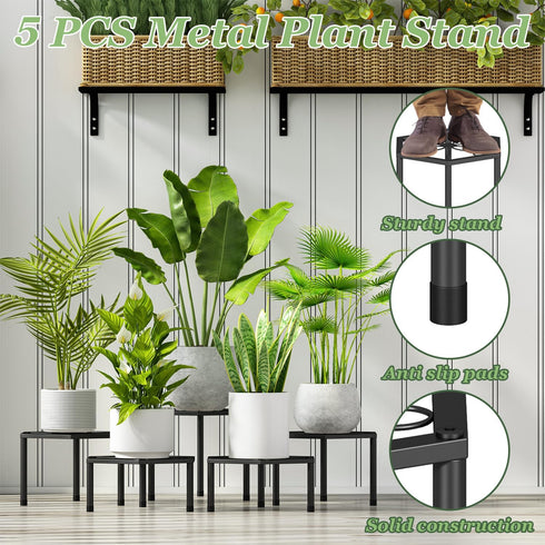 5-Pack Metal Plant Stands, Anti-Rust Iron Flower Pot Stand Plant Pot Shelf for Multiple Plant Decoration Racks for Home